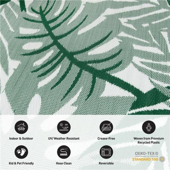Tropical Leaf Outdoor Rug Waterproof Reversible Plastic Patio RV Camping Mat - Picture 6 of 8